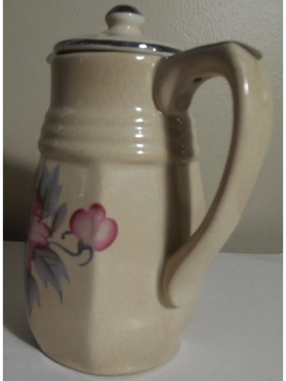 Vintage Small Pitcher Pink Flower Green Leaves Made in Japan 5